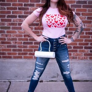 Red Hearts Pinup Rockabilly Pink Women’s shirt by Whimsberry